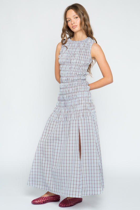 Lagoon Blue Check Maxi Dress