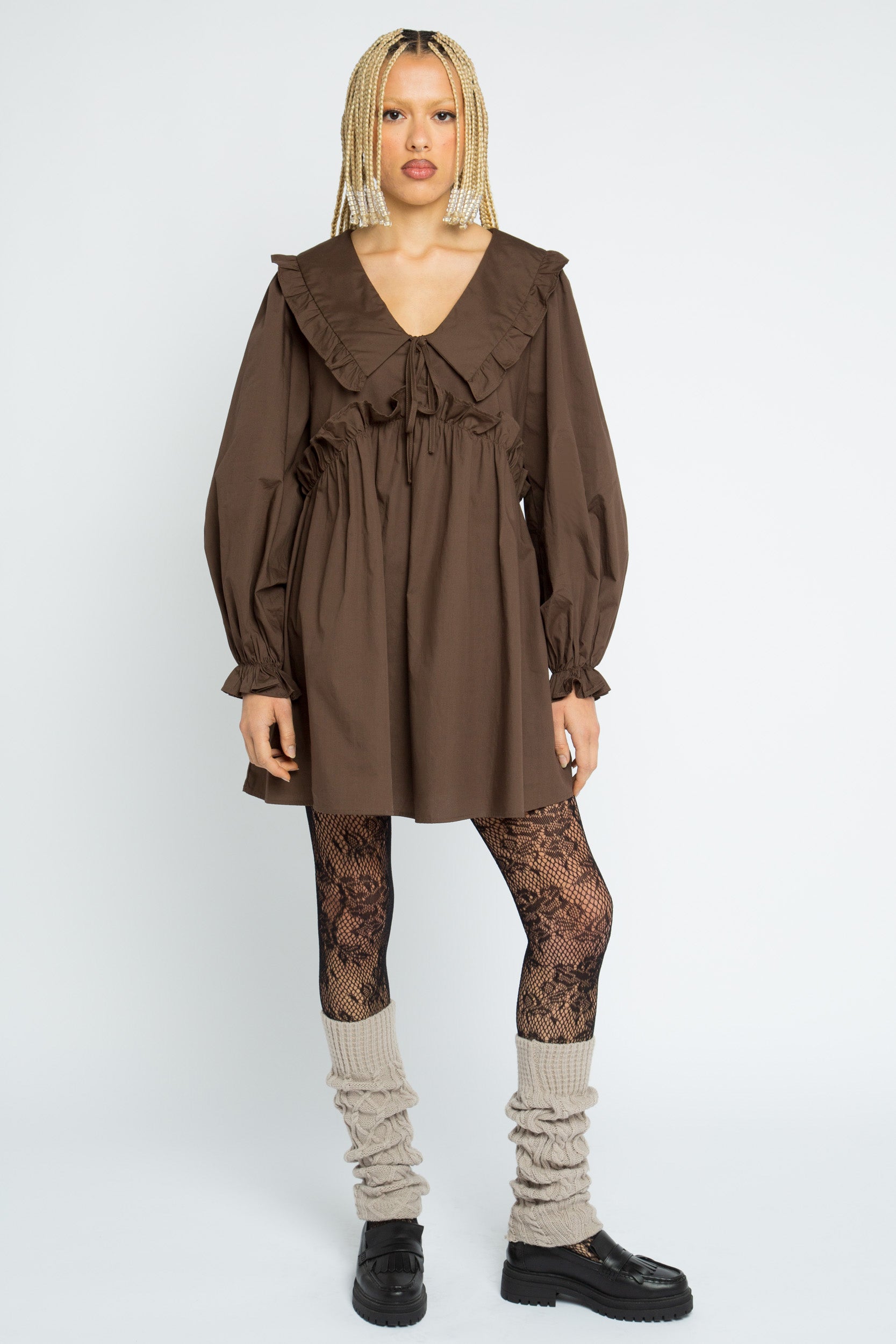brown smock dress Fern Volume Sleeve – Daisy Street The double season:aw25 Mindy Kaling serves up Color:Sea Glass