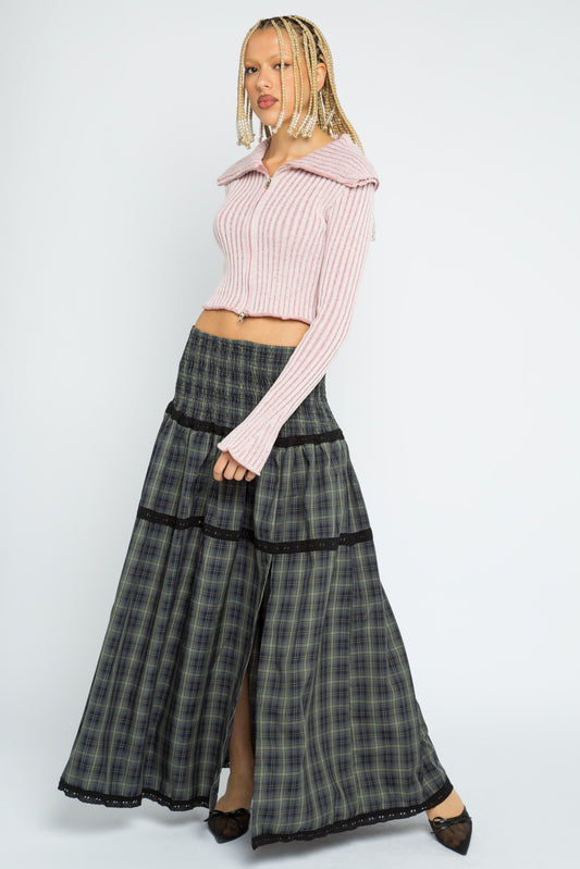Sable Check Maxi Skirt