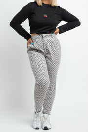 Daisy Street Tailored Trousers in Stone Grey With Heart Print