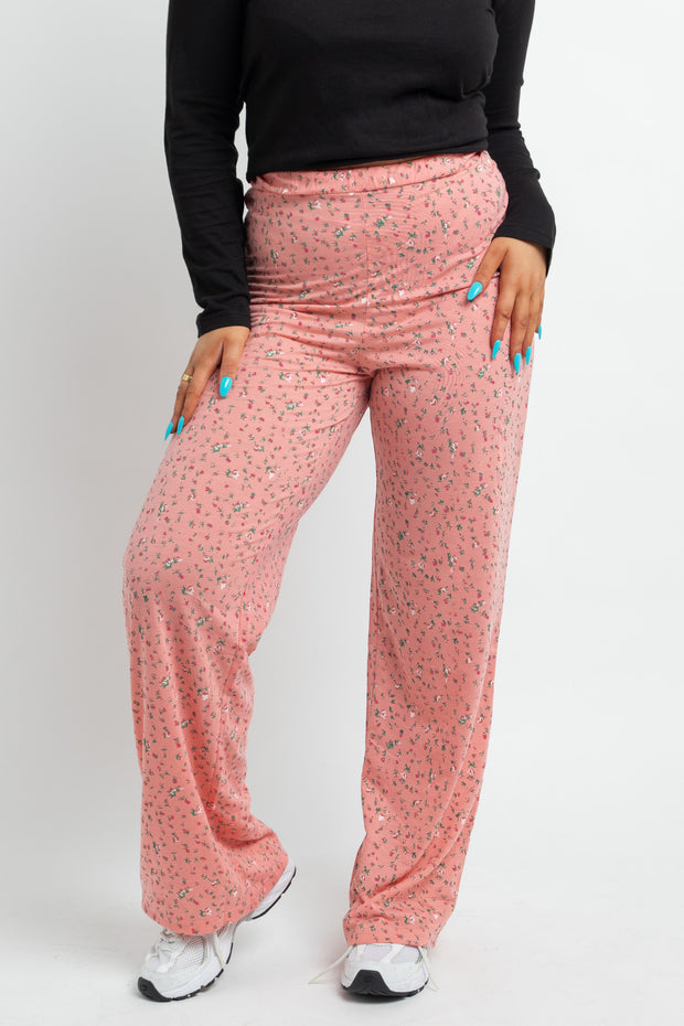 Daisy Street Floral Trousers in Pink