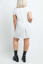 Daisy Street Mini Smock Dress with Polo Collar in White