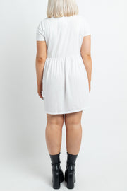 Daisy Street Mini Smock Dress with Polo Collar in White