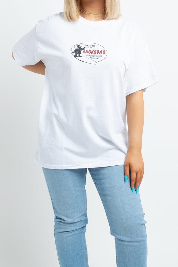 Daisy Street Relaxed T-shirt with Surf Shop Graphic in White