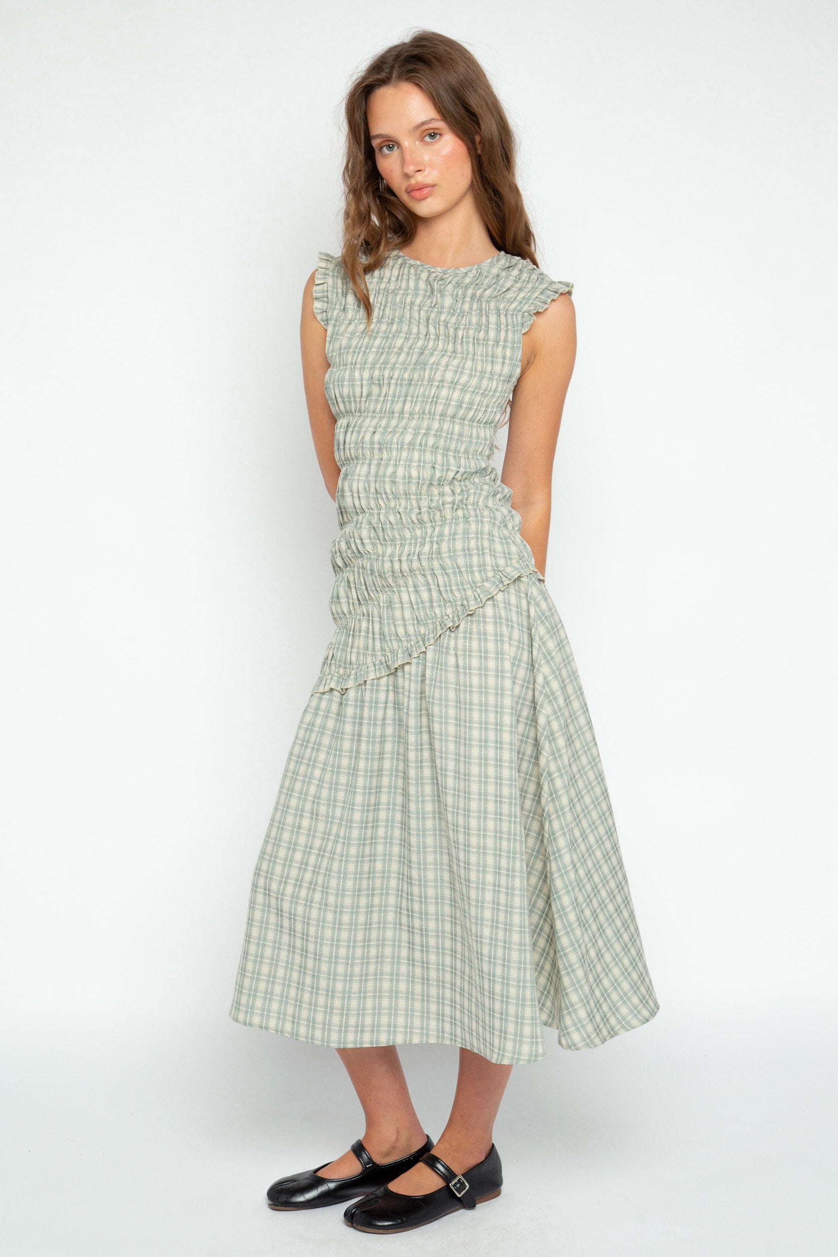 daisy street midi dress Vivi Check Smocked Midi Dress – Daisy Street