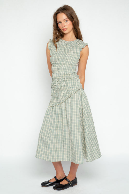 Vivi Check Smocked Midi Dress