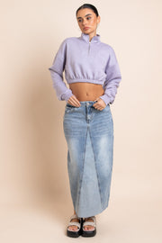 Daisy Street 1/4 Zip Elastic Waist Crop Sweater in Misty Lilac
