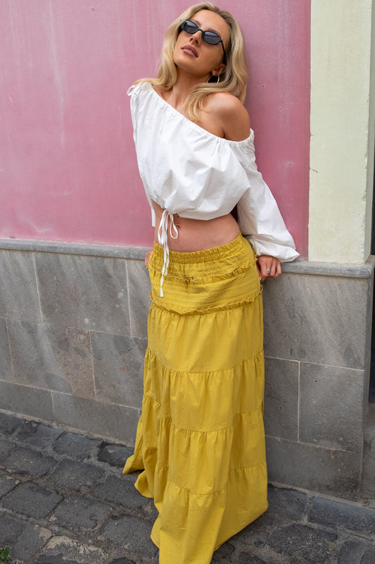Emma Jean X Daisy St. Chartreuse Tiered Maxi Skirt