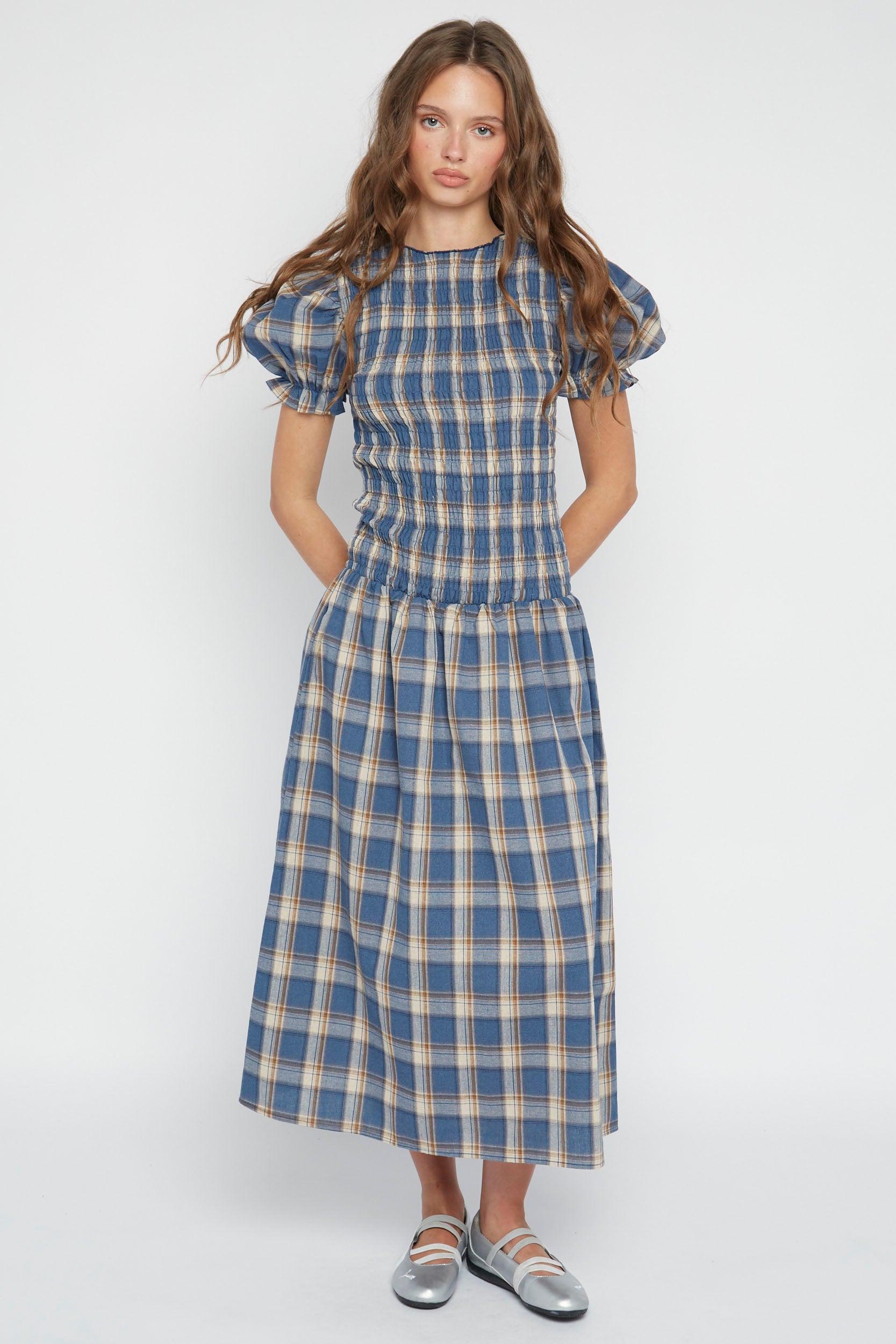blue check midi dress Baye Check Midi Dress – Daisy Street