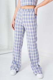 Daisy Street Straight Leg Flared Trousers in Check Print
