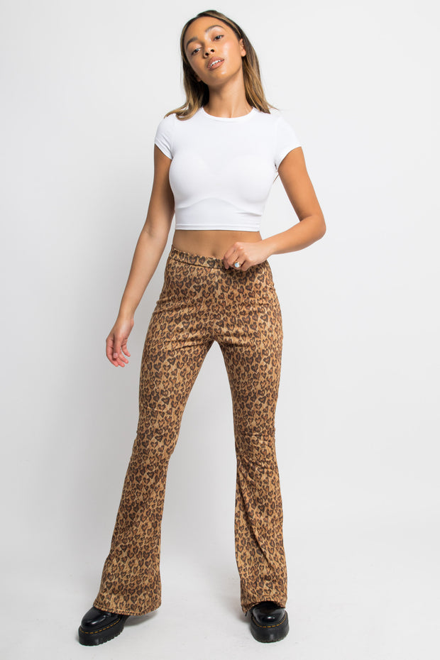 Daisy Street Leopard Heart Print Flared Trousers