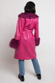 Daisy Street PU Wrap Front Jacket with Faux Fur Cuffs and Collar