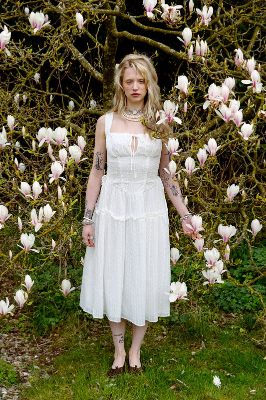 Shell Broderie Milkmaid Midi Dress