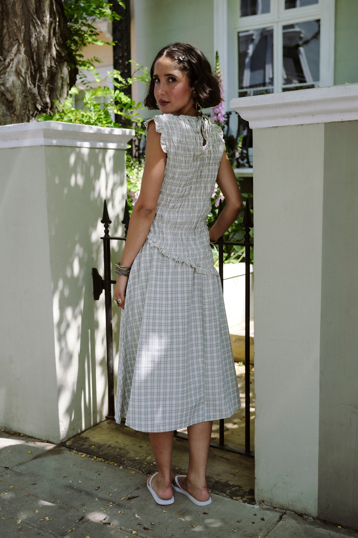Vivi Check Smocked Midi Dress