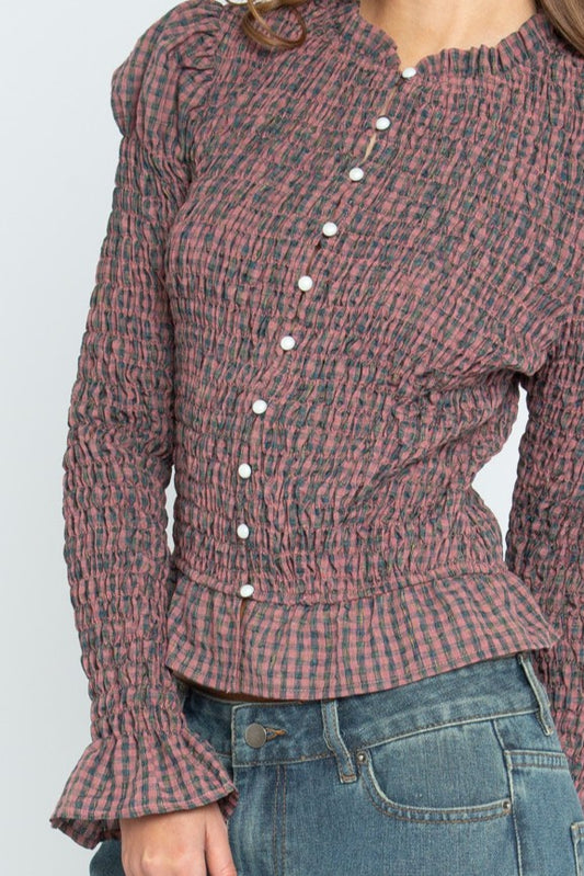 Fern Shirred Long Sleeve Top