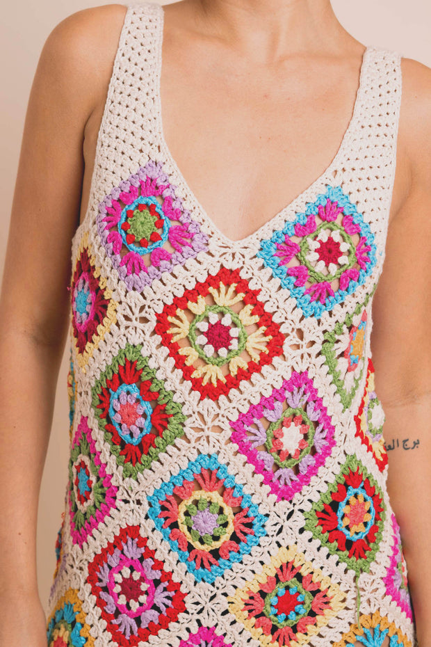 Daisy Street Patchwork Crochet Mini Dress