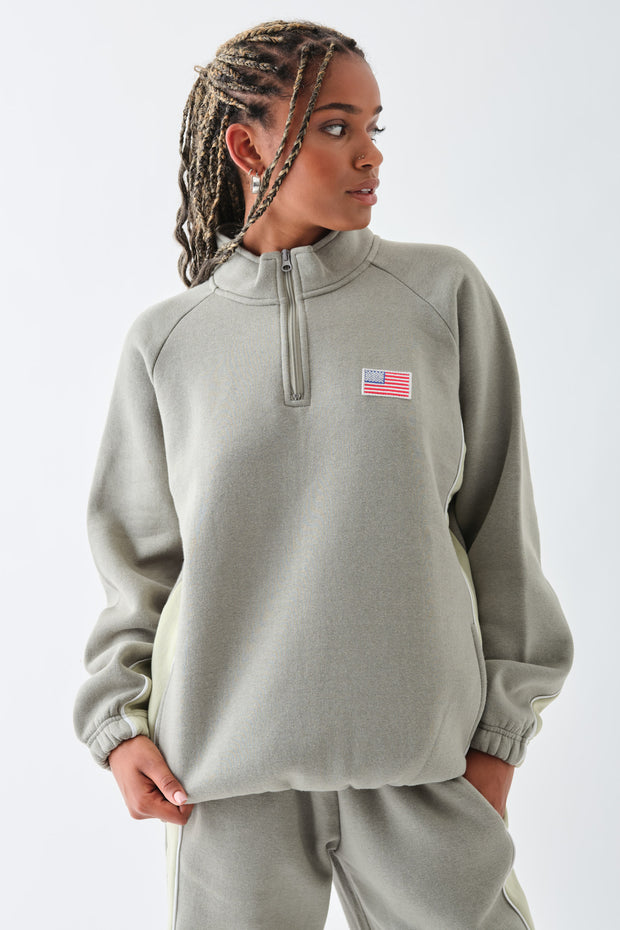 Daisy Street Half Zip Sweater With Piping Detail