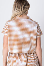 Daisy Street Brown Gingham Cropped Shirt in Brown