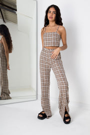 Daisy Street High Waisted Trousers In Beige Gingham