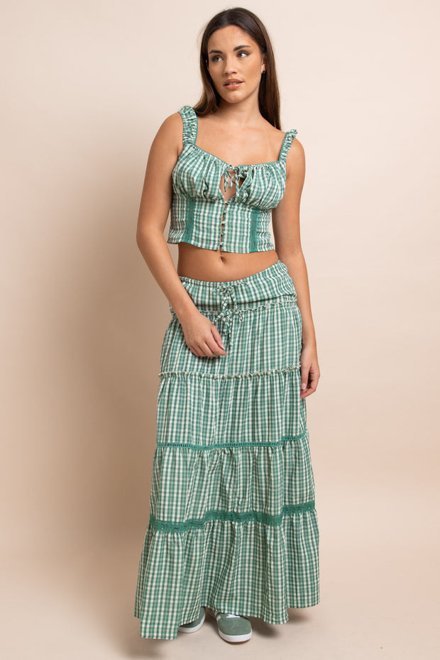 Daisy Street Mid Rise Gingham Tiered Maxi