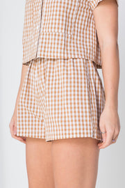 Daisy Street Gingham Shorts in Brown