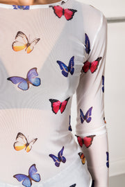 Daisy Street Mesh Top in Butterfly Print