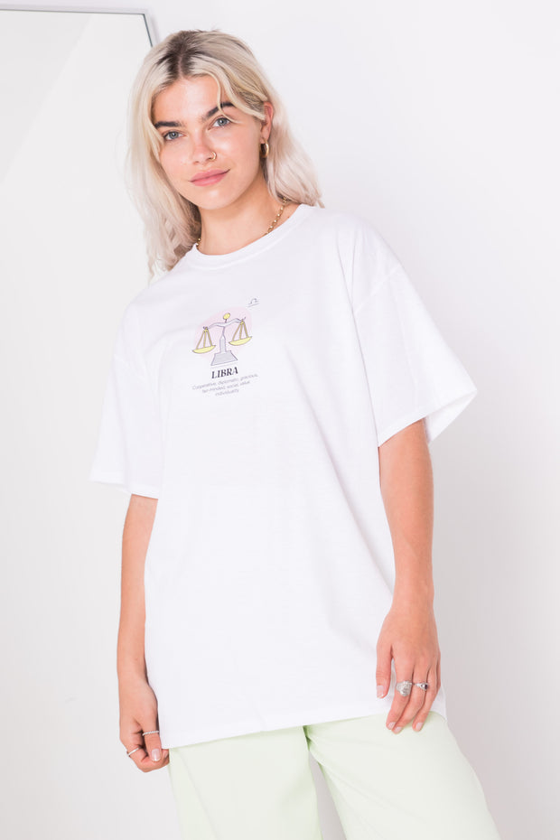Daisy Street Relaxed T-Shirt with Libra Print