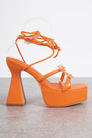 Daisy Street Flower Platform Heeled Sandals in Orange