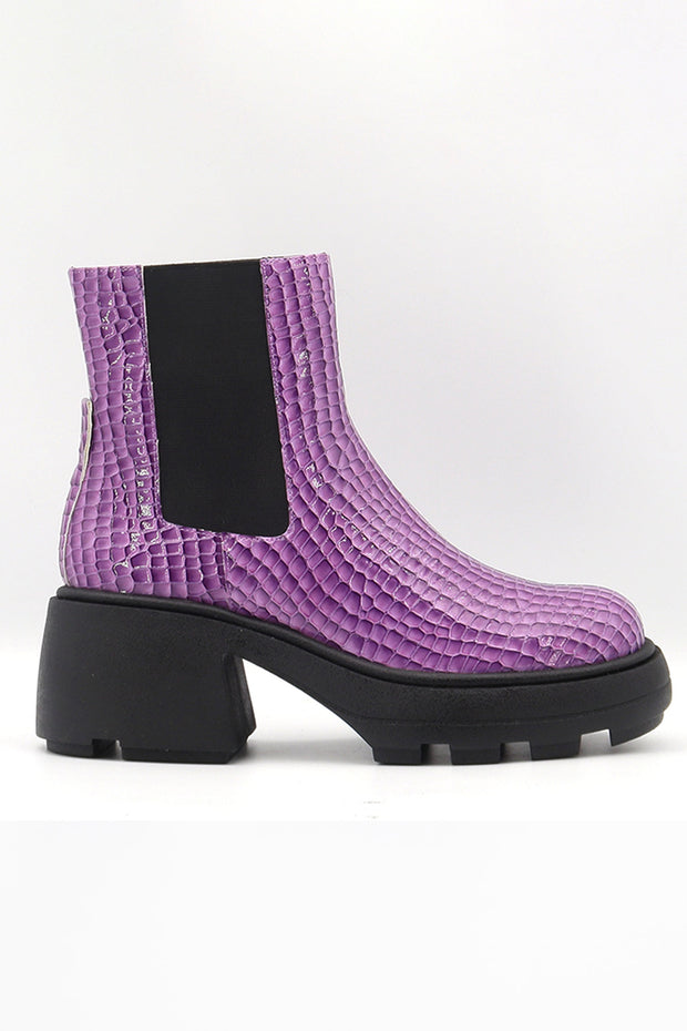 Heartbreak High Ankle Boots in Purple Patent Croc
