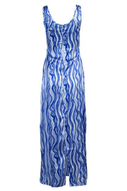 Heartbreak Satin Flippy Hem Maxi Dress In Blue Swirl Print