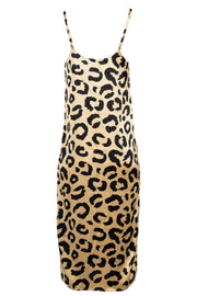 Heartbreak Satin Cami Midi Dress With Side Split n Leopard Print