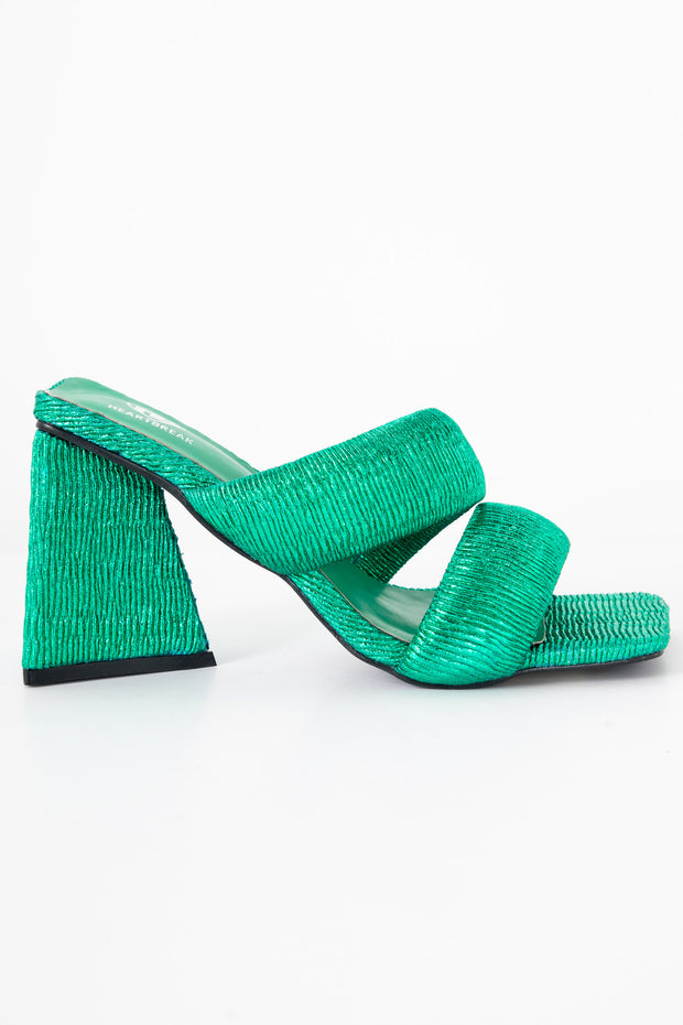 Heartbreak Heeled Sandals in Green Plisse