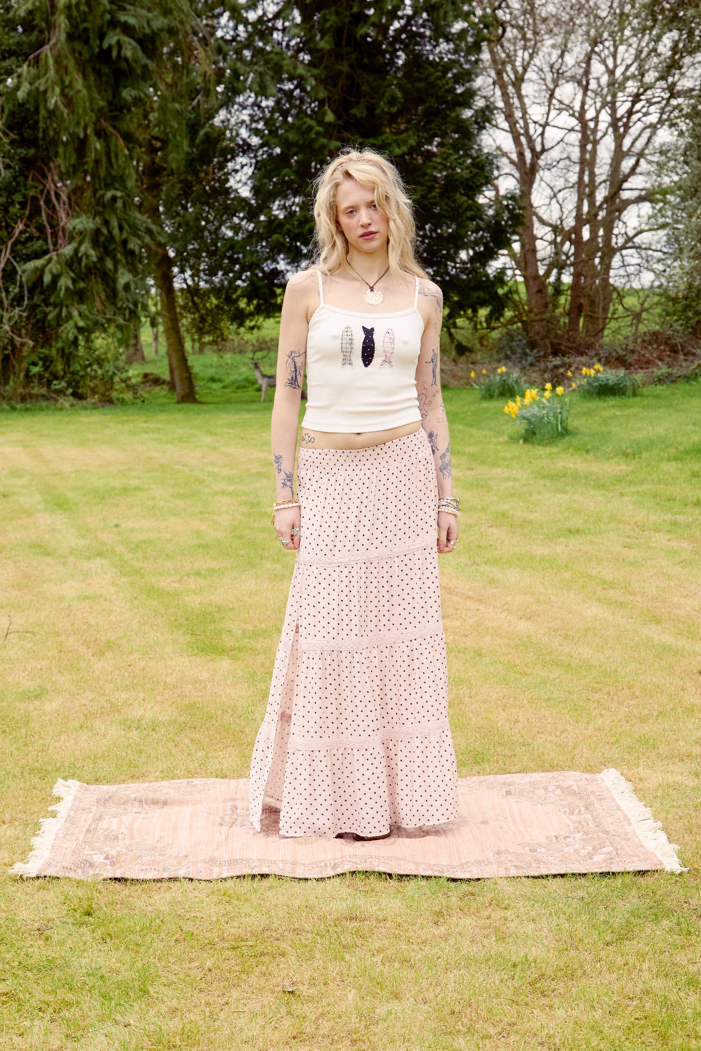 Pink Polka Dot Maxi Skirt