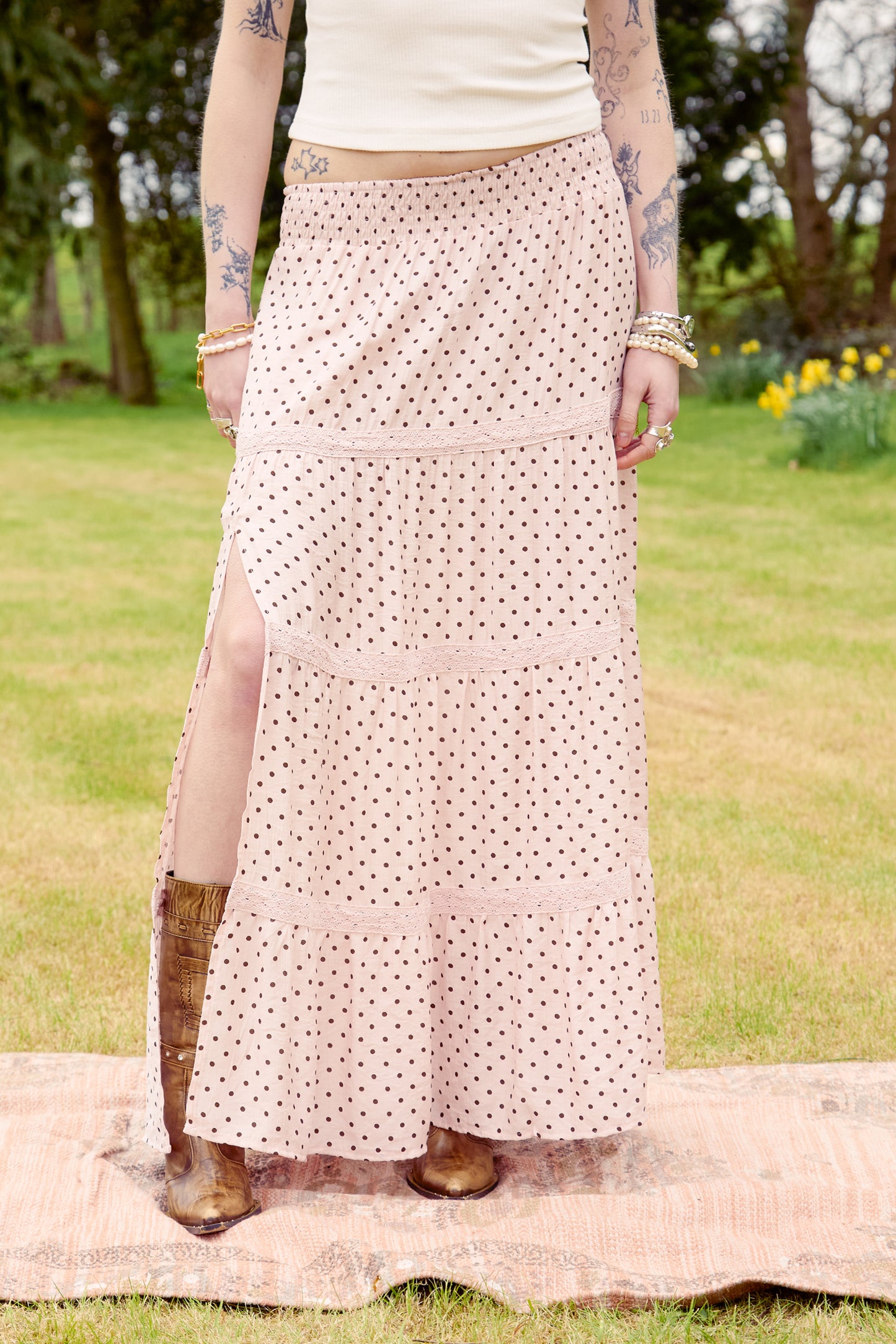 Pink Polka Dot Maxi Skirt