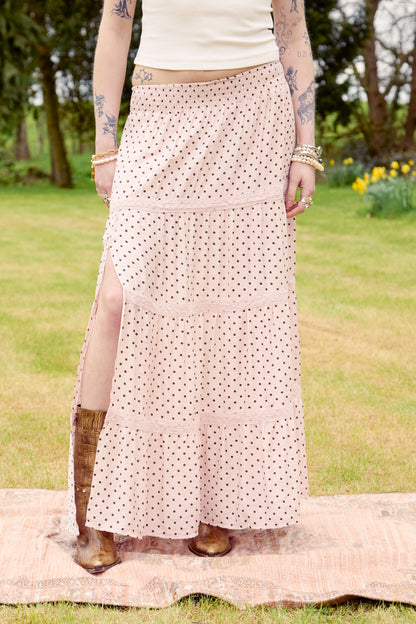 Pink Polka Dot Maxi Skirt