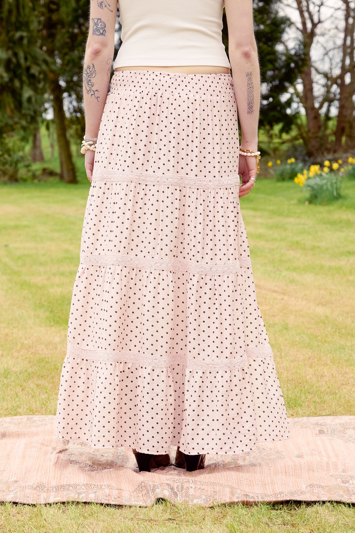 Pink Polka Dot Maxi Skirt