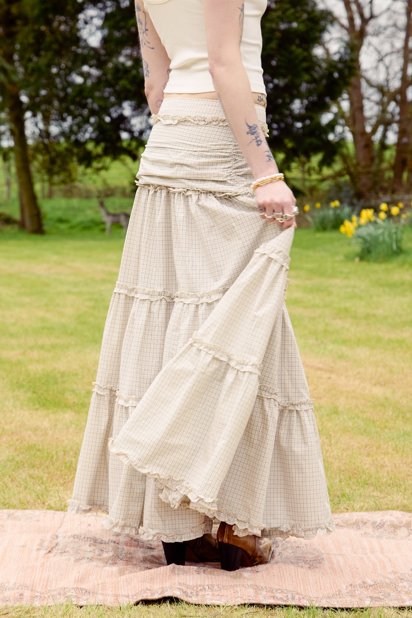 Dew Check Maxi Skirt