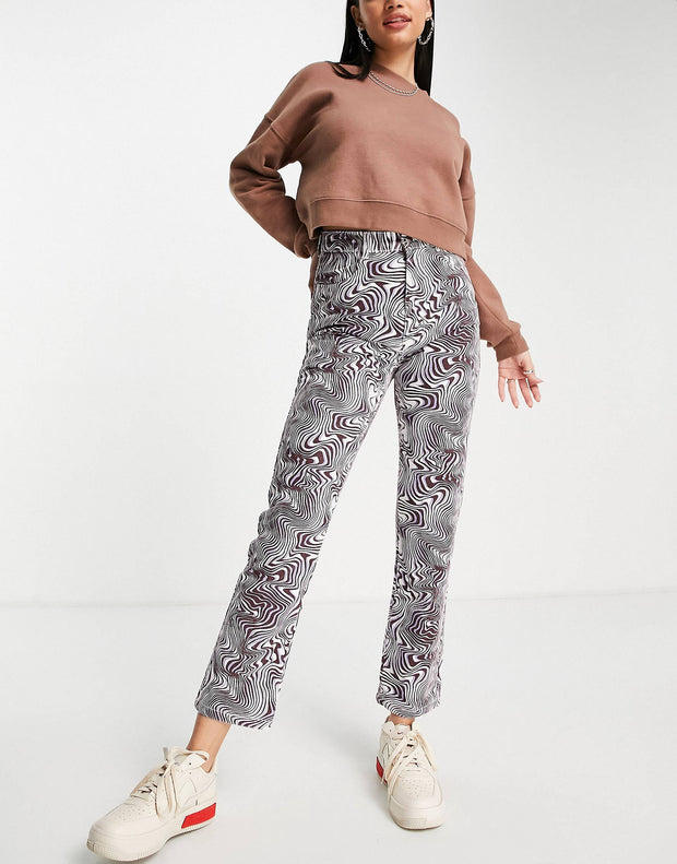 Daisy Street High Waisted Trousers In Purple Ripple