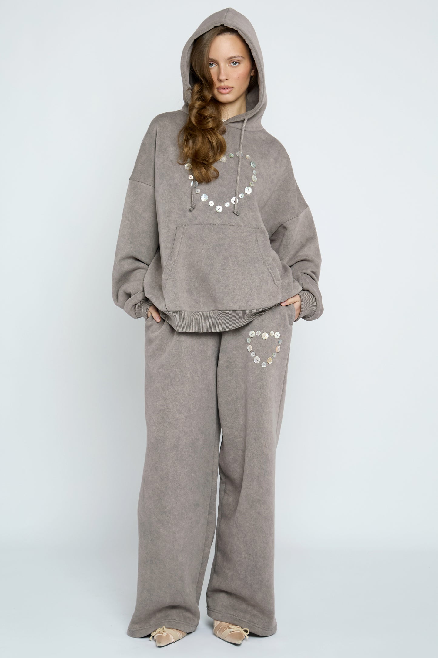 Button Heart Grey Hoodie