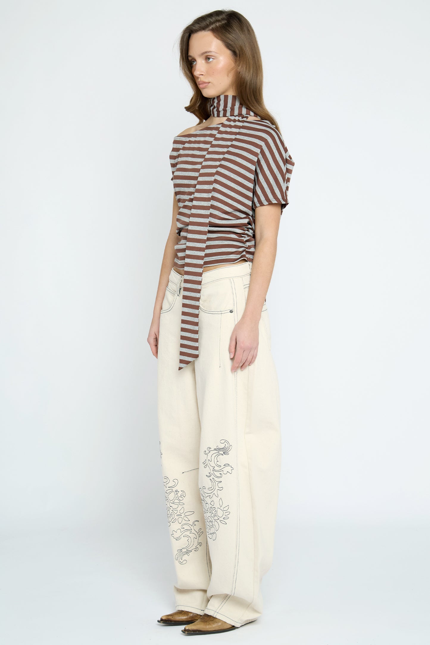 Whipp Asymmetric Stripe Top & Scarf