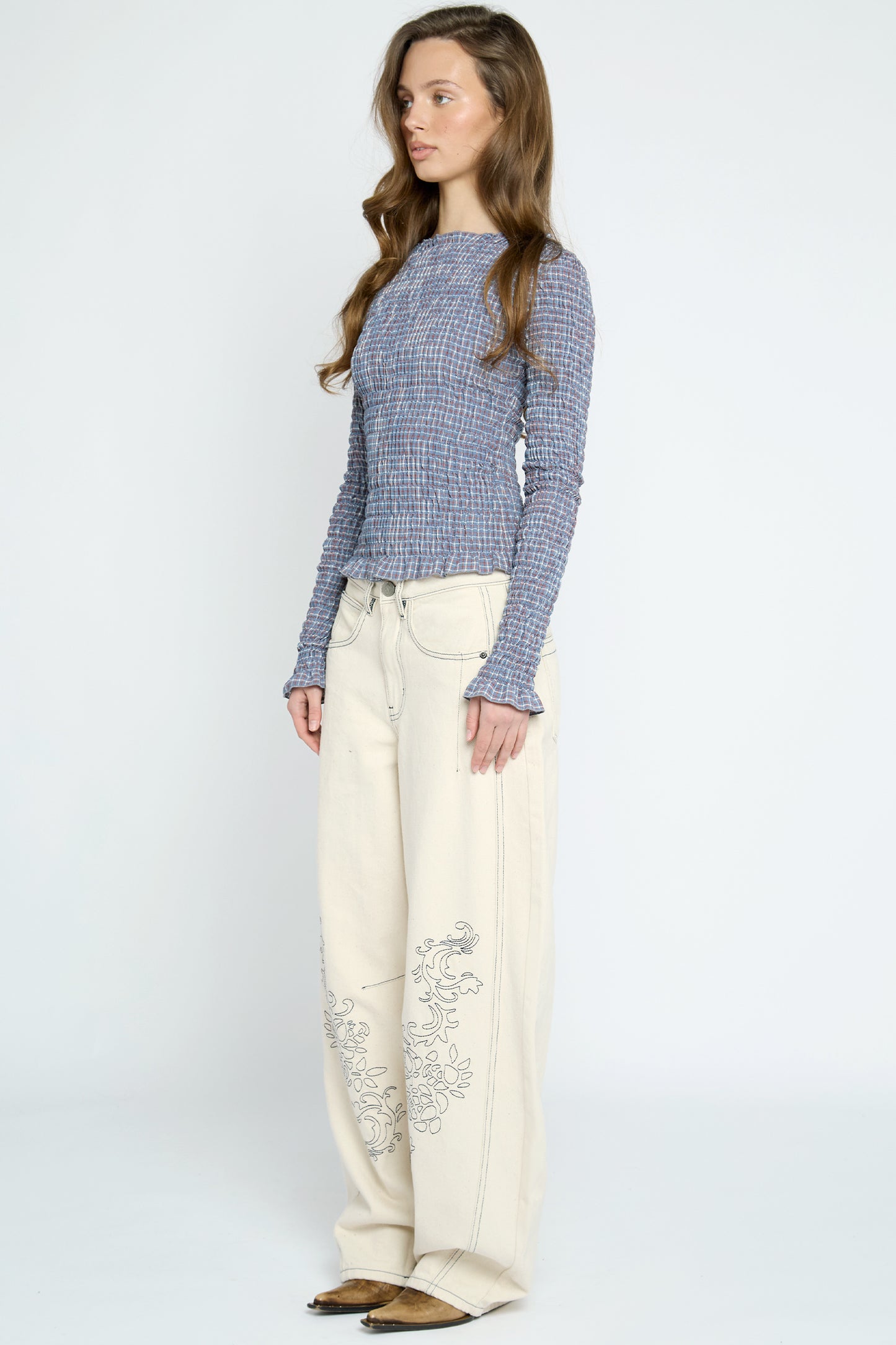 Neve Shirred Long Sleeve Top