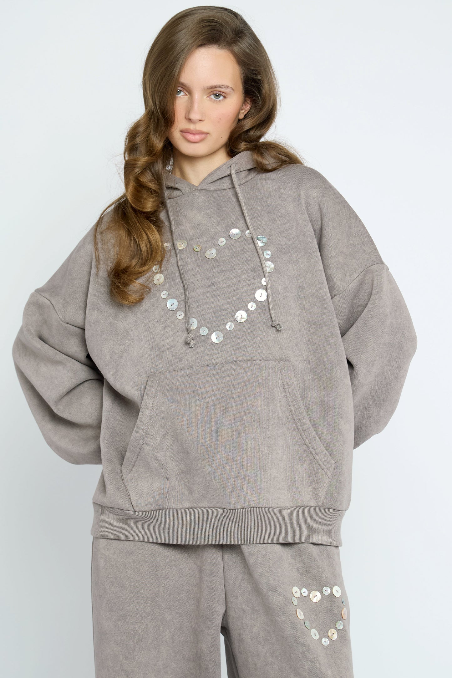 Button Heart Grey Hoodie