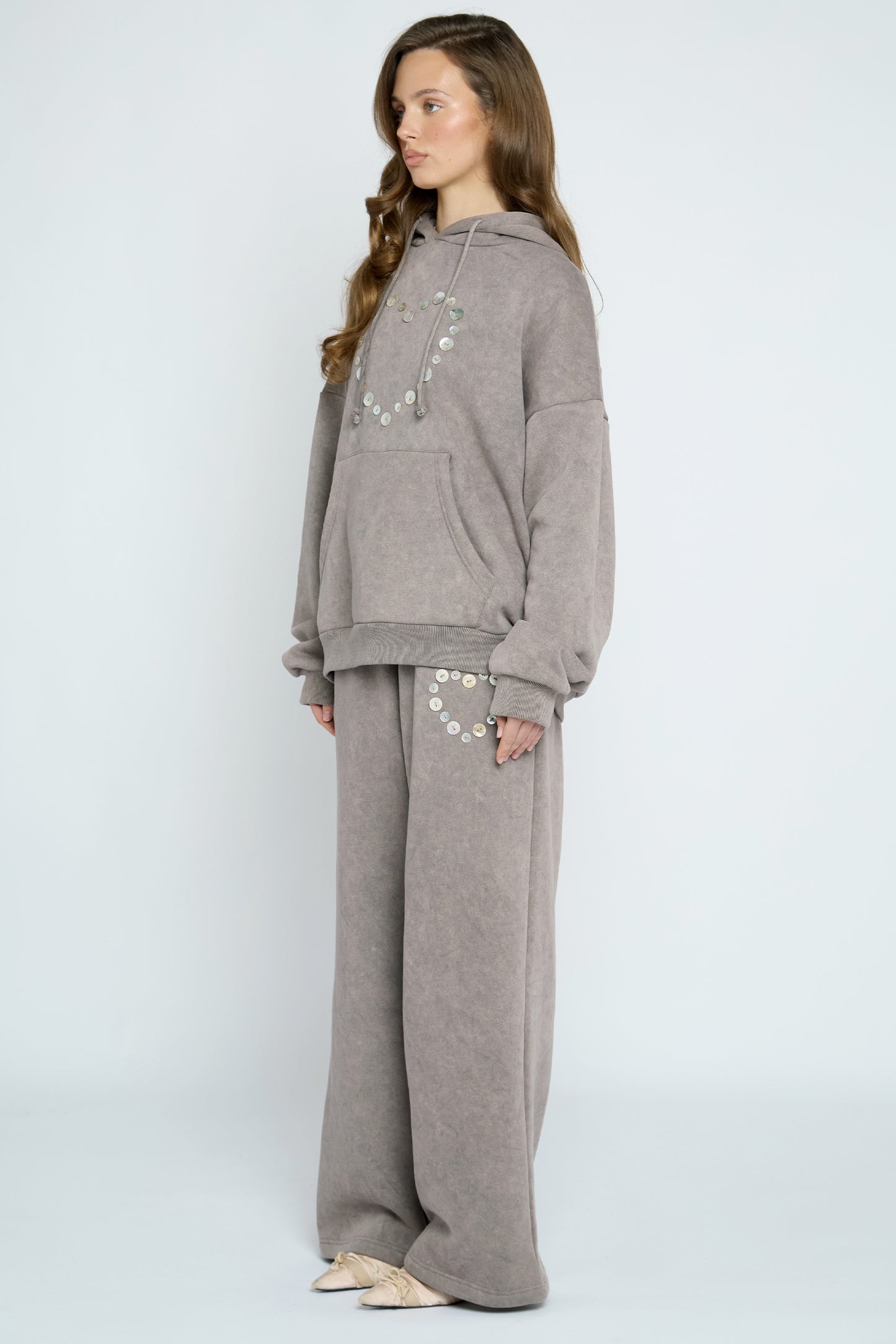 Button Heart Grey Hoodie