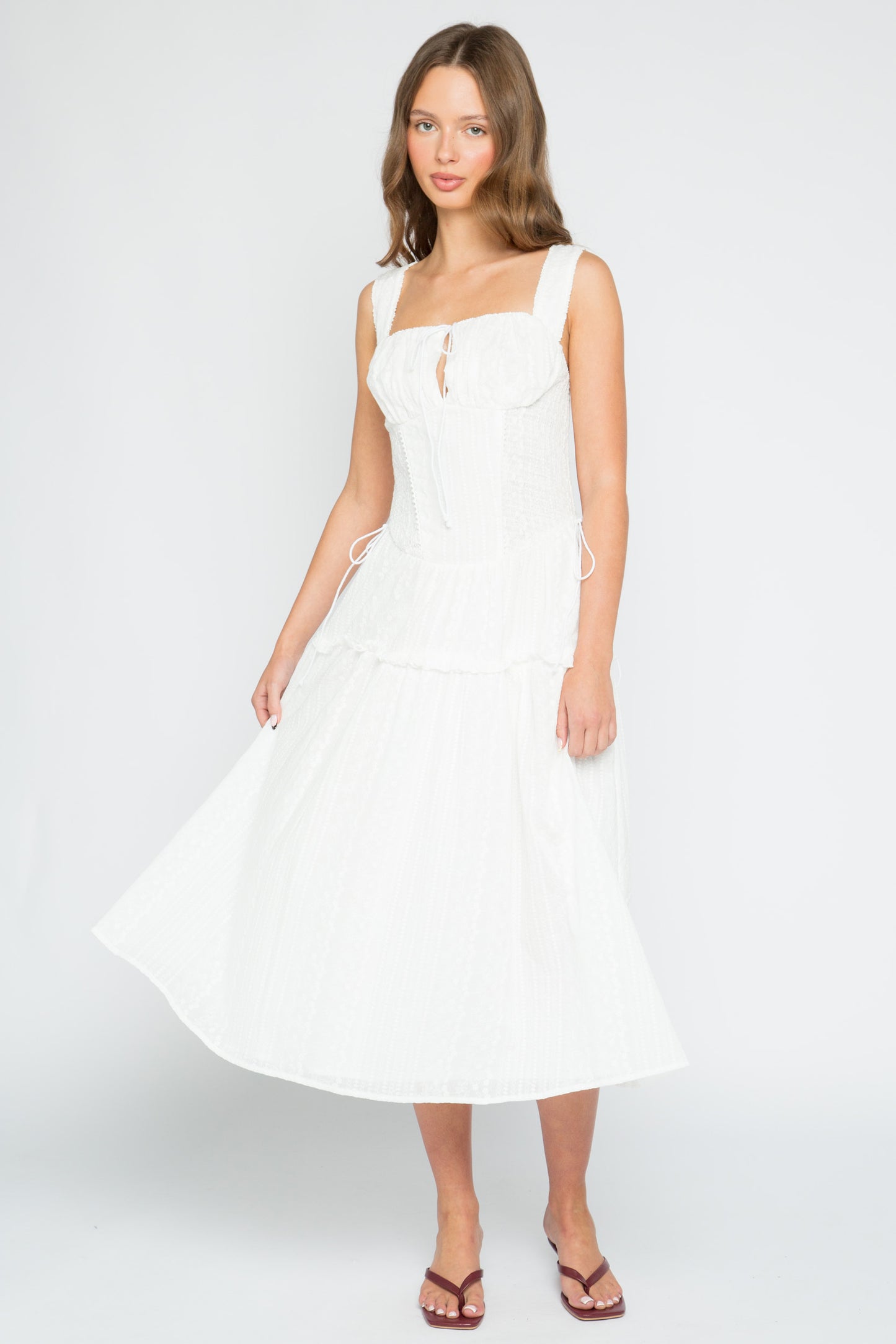 Shell Broderie Milkmaid Midi Dress