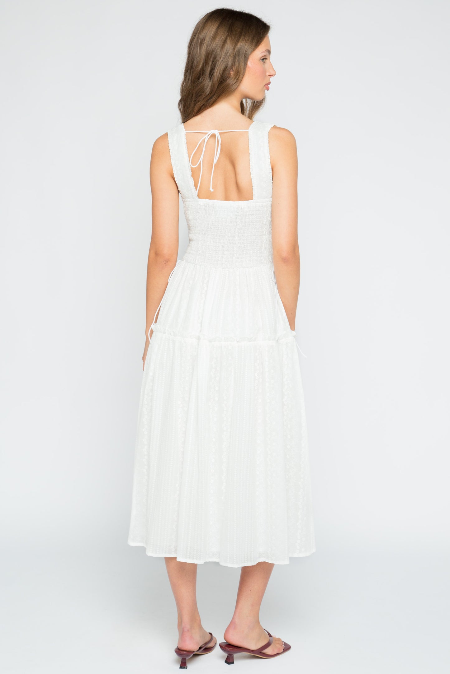 Shell Broderie Milkmaid Midi Dress