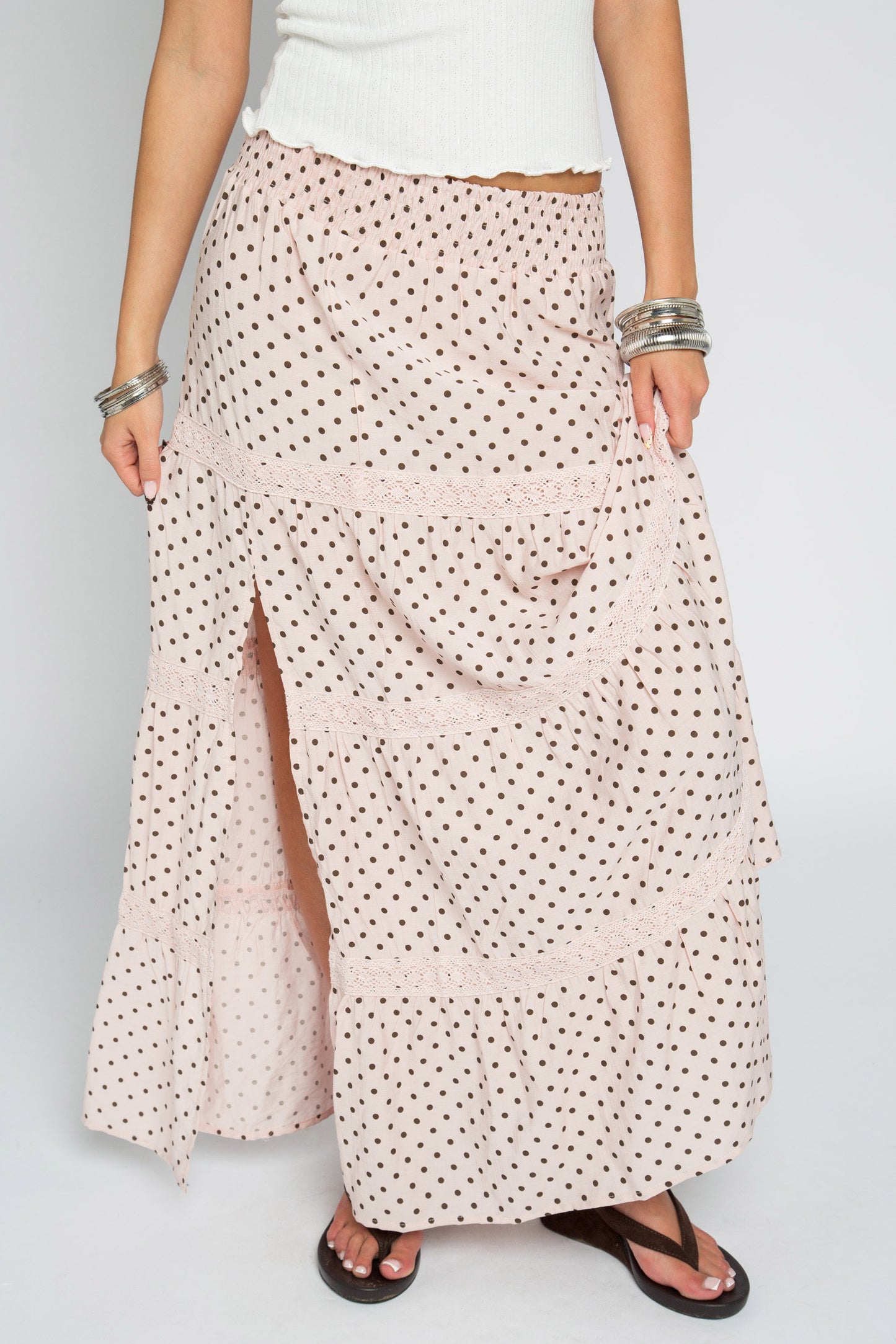 Pink Polka Dot Maxi Skirt