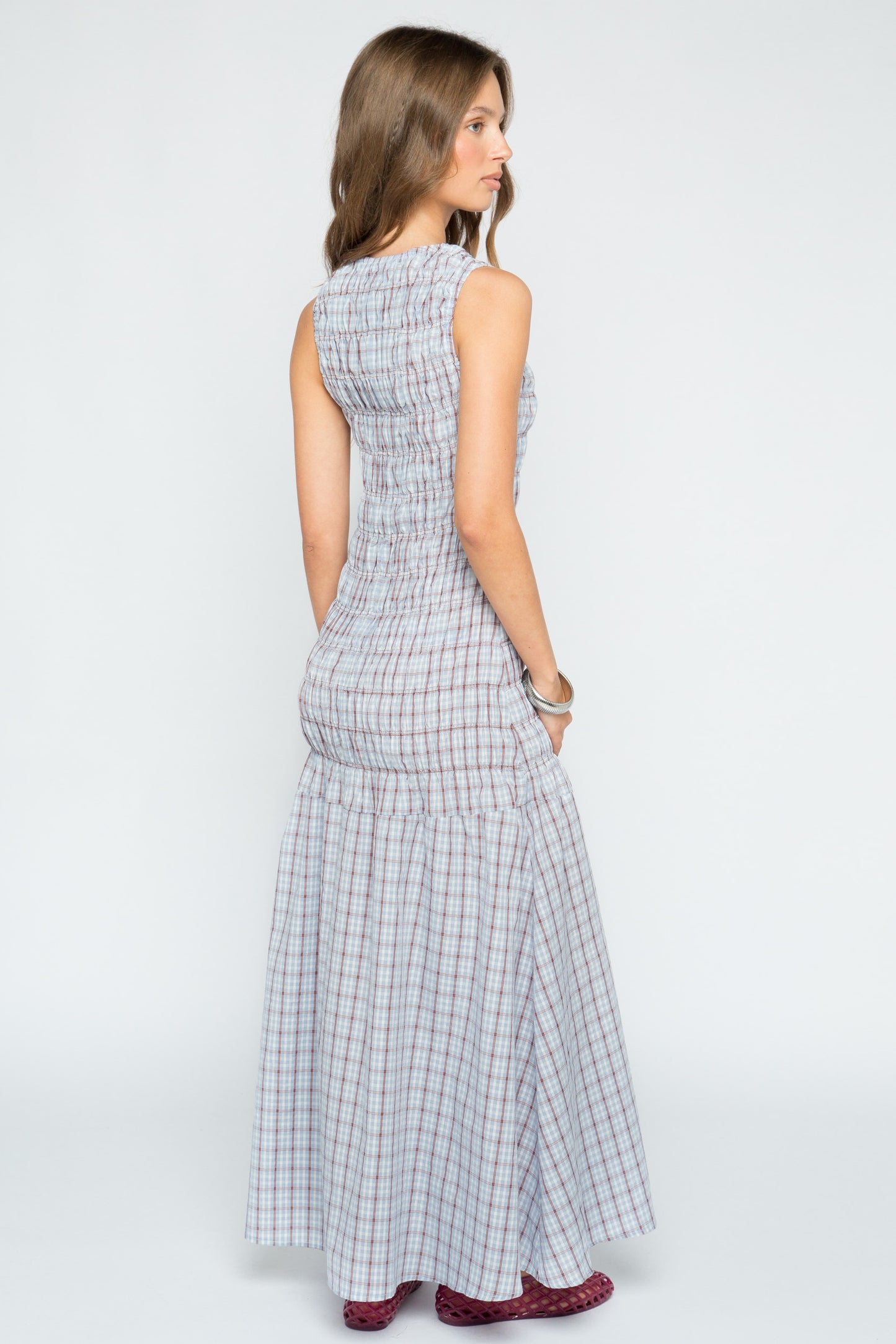Lagoon Blue Check Maxi Dress