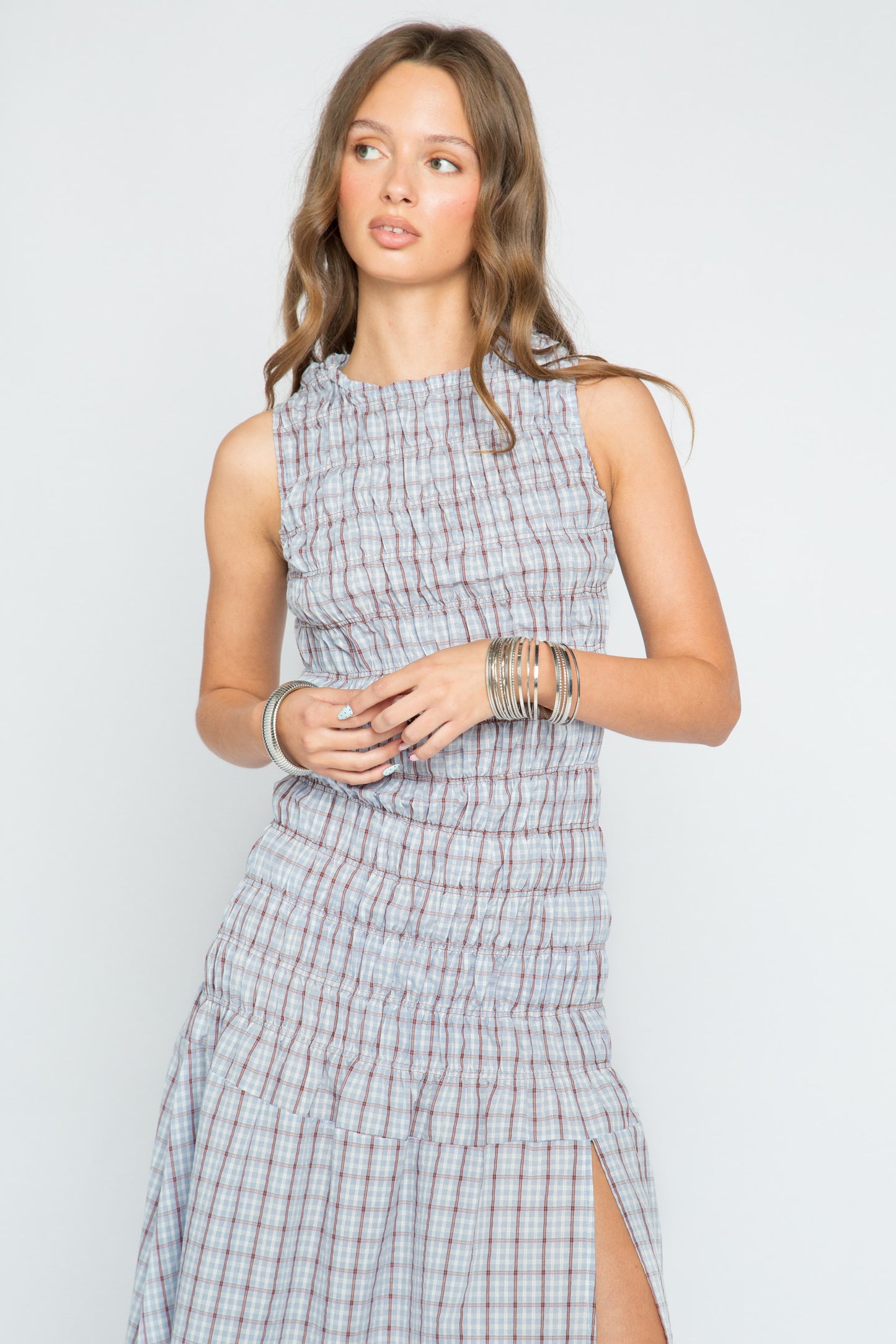 Lagoon Blue Check Maxi Dress