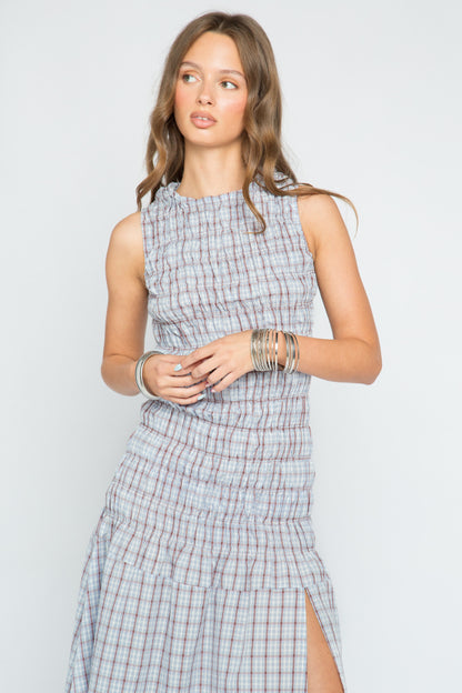 Lagoon Blue Check Maxi Dress
