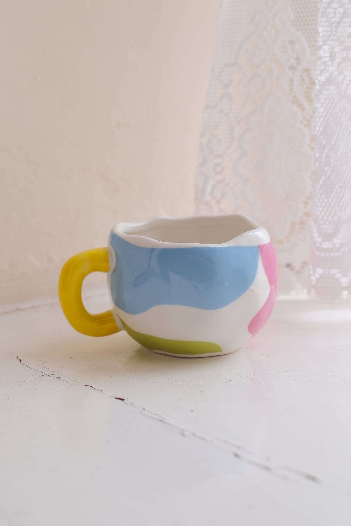 Paint Splashed Mug With Yellow Handle